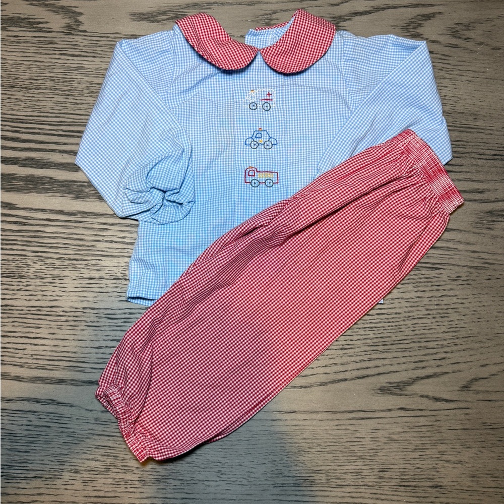 Blue and Red Gingham Baby Outfit